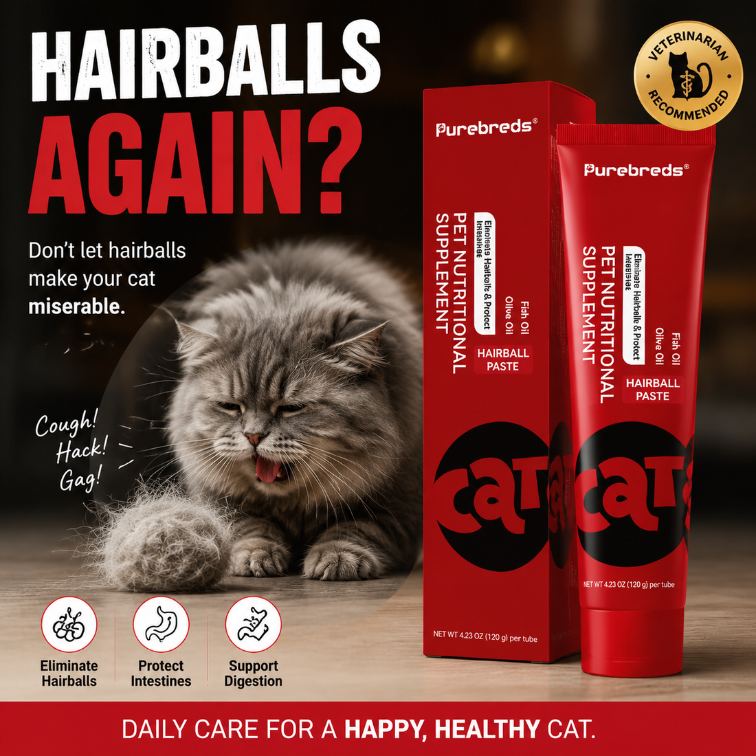 Purebreds Cat Hairball Care Paste 120g tube