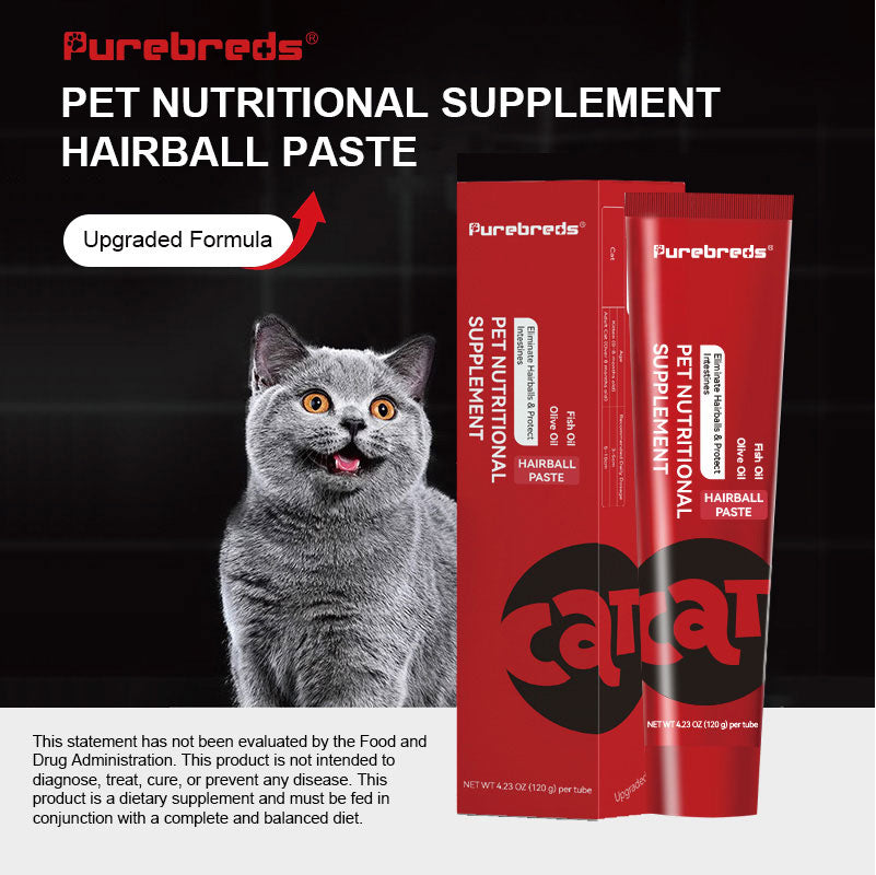 Purebreds hairball paste for cats with product packaging