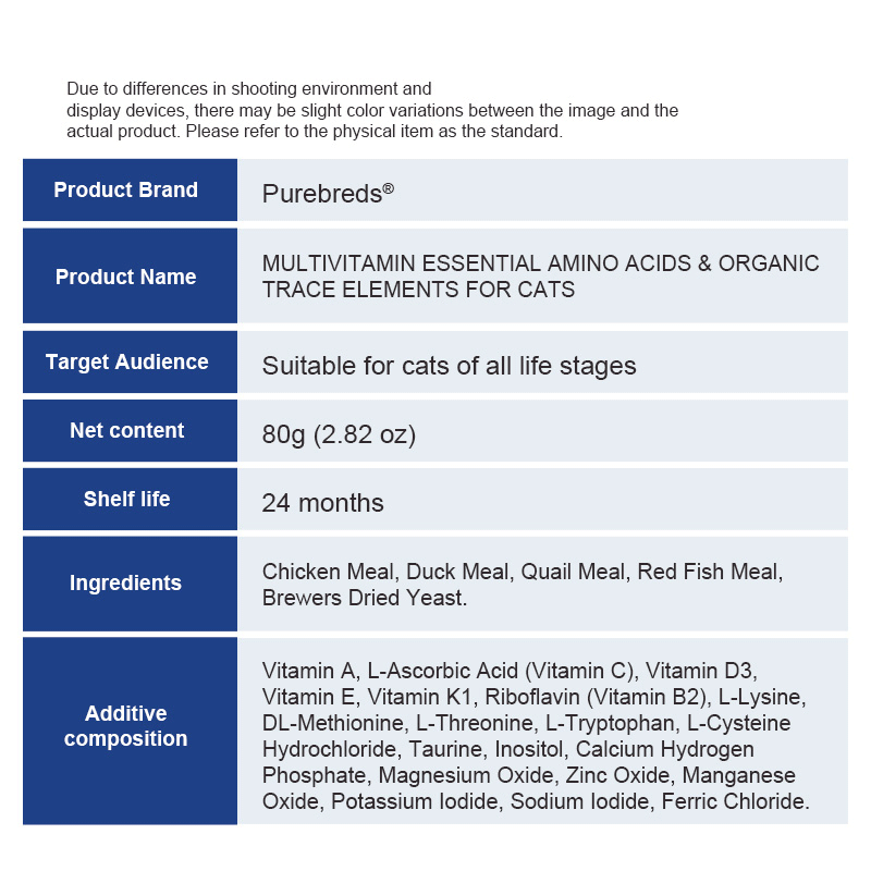 Feline Multivitamin Amino Acid & Trace Element Supplement product size and package details