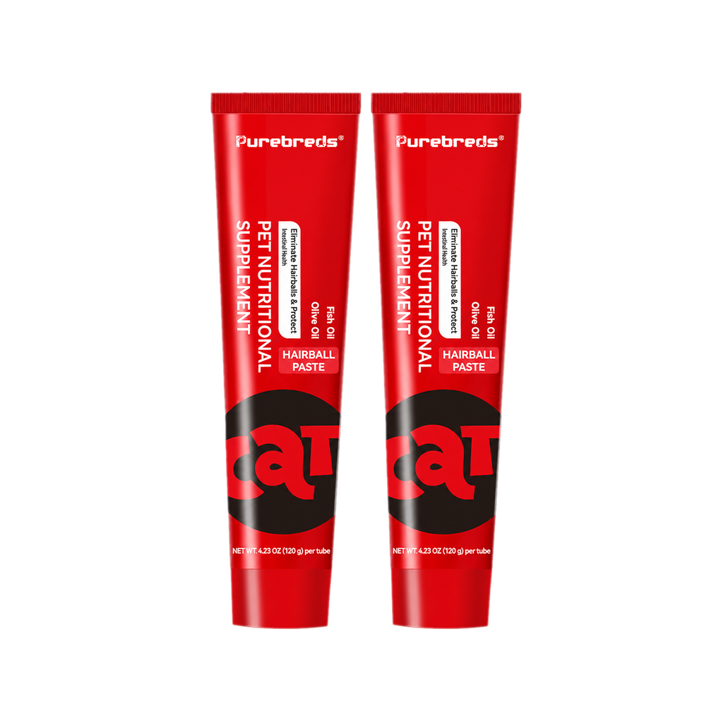 two tubes of Purebreds Cat Hairball Care Paste