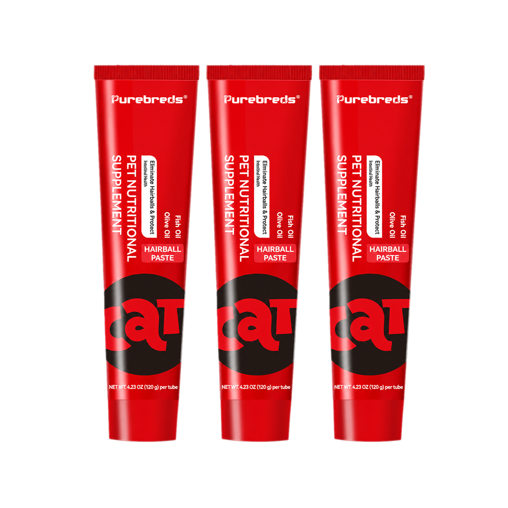 three tubes of Purebreds Cat Hairball Care Paste