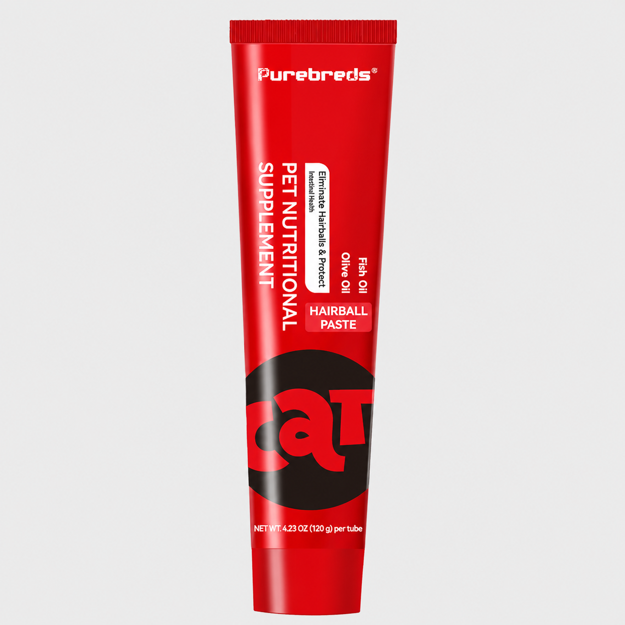 single tube of Purebreds Cat Hairball Care Paste