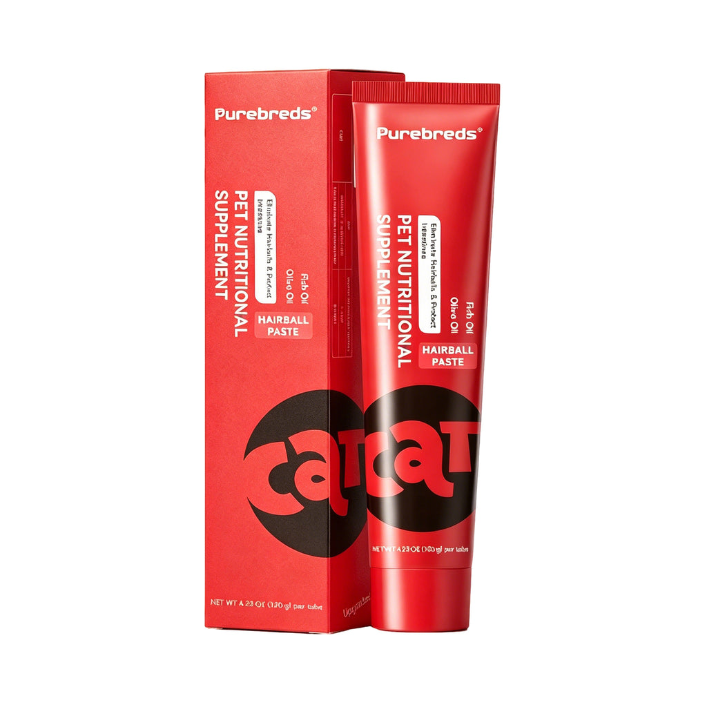 Purebreds Cat Hairball Care Paste tube and box